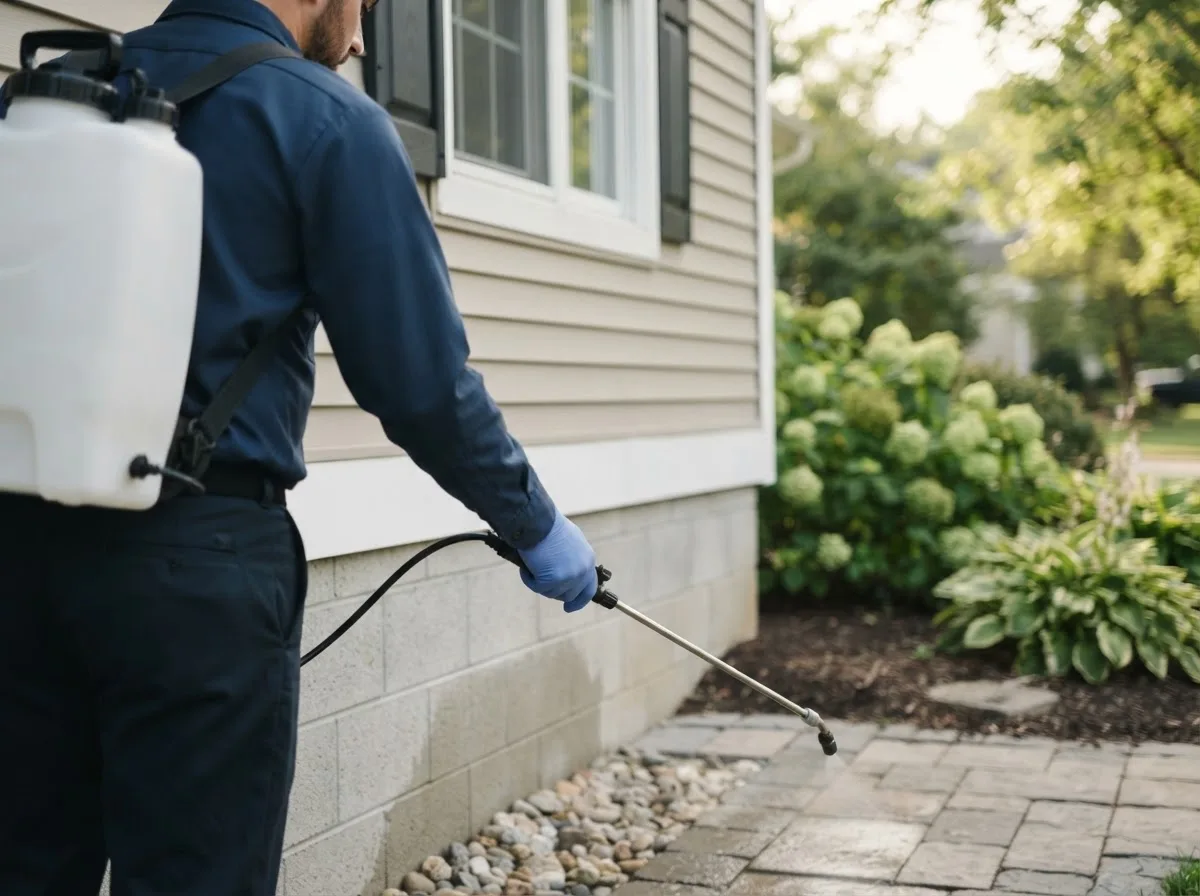Pest control technician inspecting a home in Fort George G Meade, MD